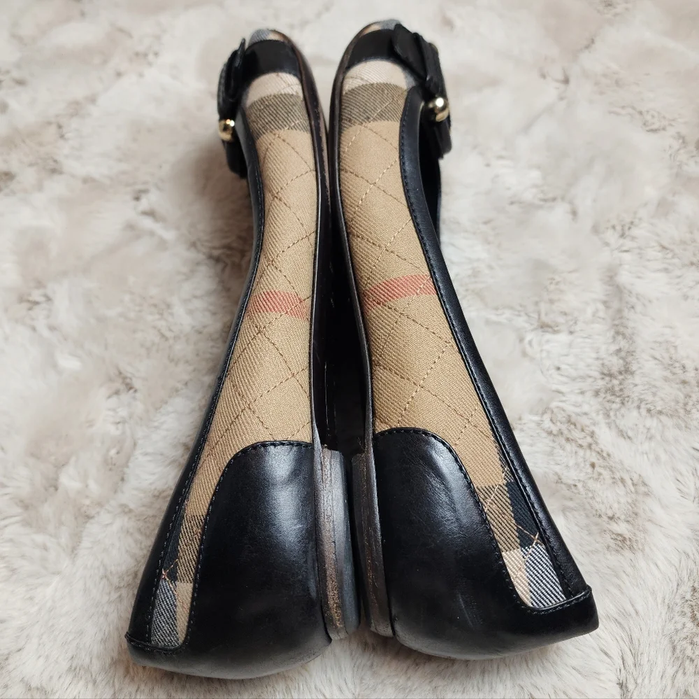 Burberry Beige Quilted Nova Check Canvas Leather Buckle Ballet Flats Shoes EU 39